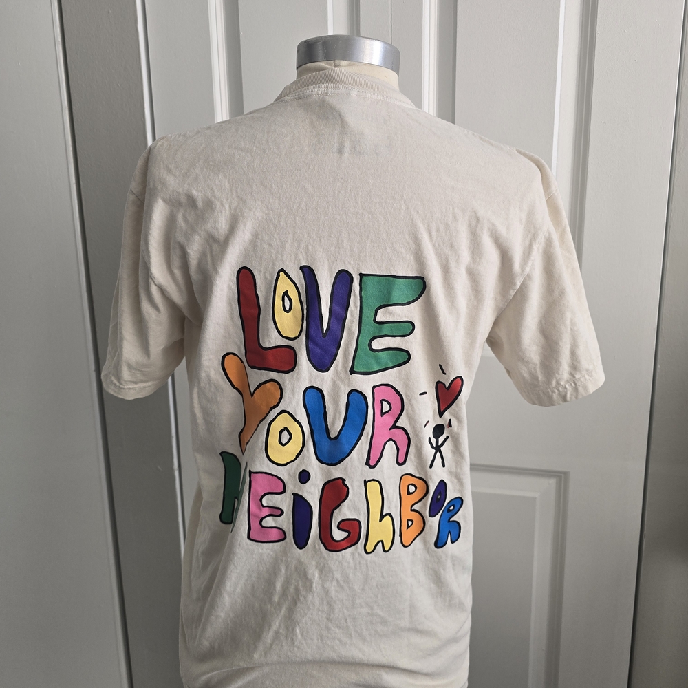 'Love Your Neighbor' Chrstian Graphic Tee - Cream Color Handmade Design